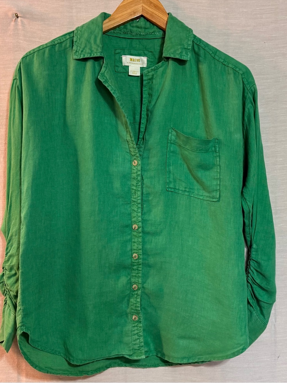 Maeve Anthropologie Green 100% Linen Button Down Shirt XS